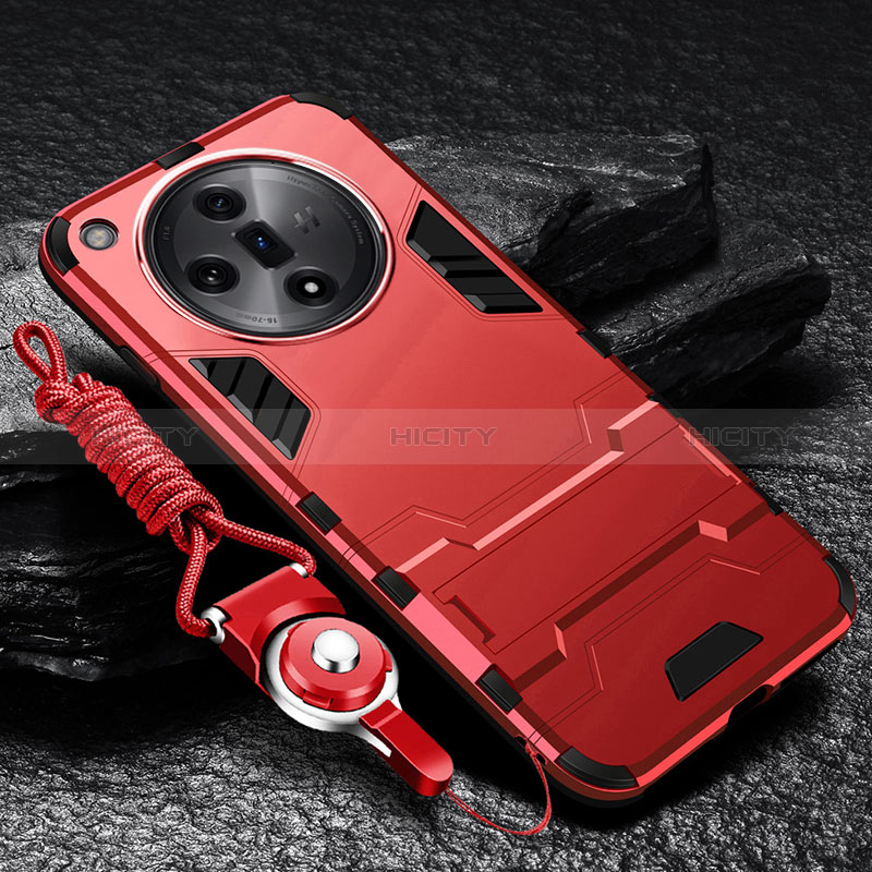 Funda Bumper Silicona y Plastico Mate Carcasa con Soporte R01 para Oppo Find X7 Ultra 5G Rojo