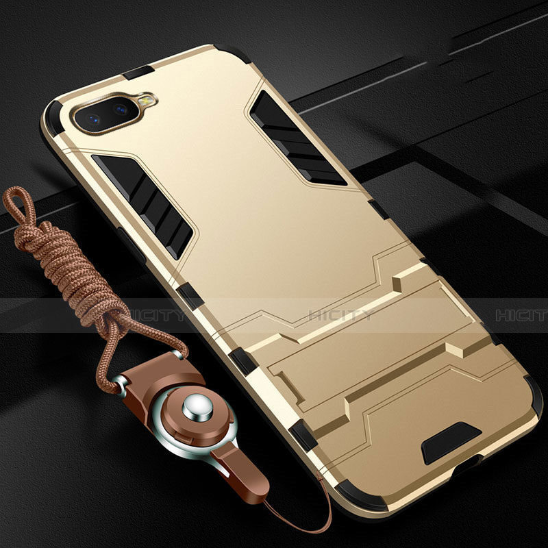 Funda Bumper Silicona y Plastico Mate Carcasa con Soporte R01 para Oppo R17 Neo Oro