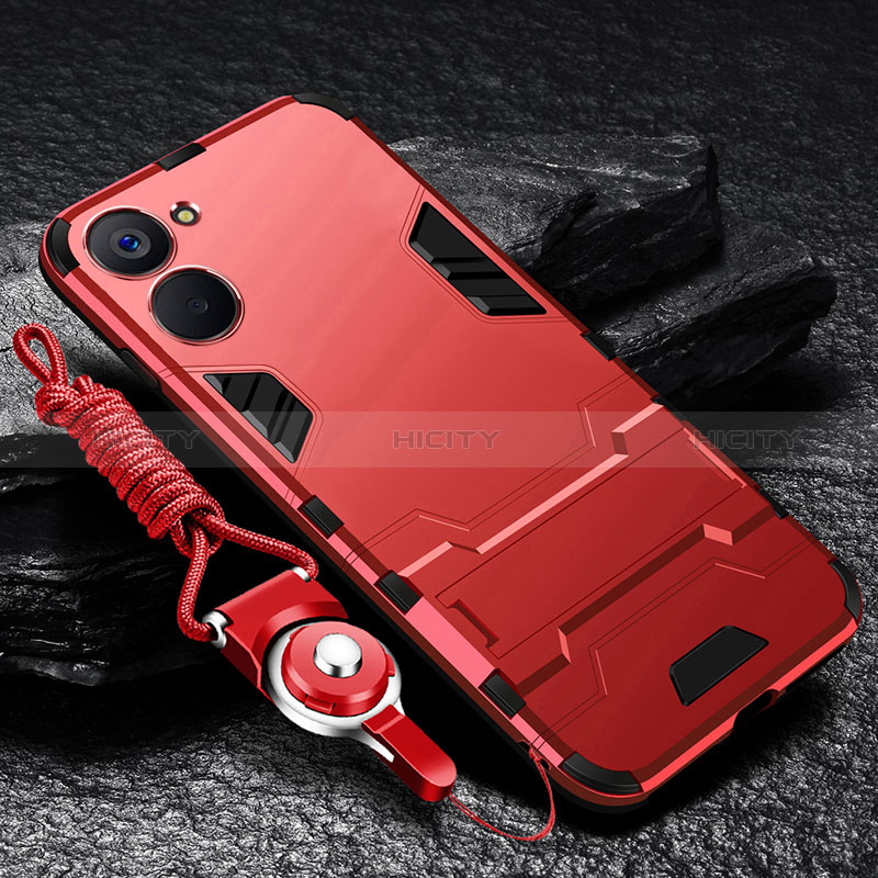 Funda Bumper Silicona y Plastico Mate Carcasa con Soporte R01 para Realme 10S 5G Rojo