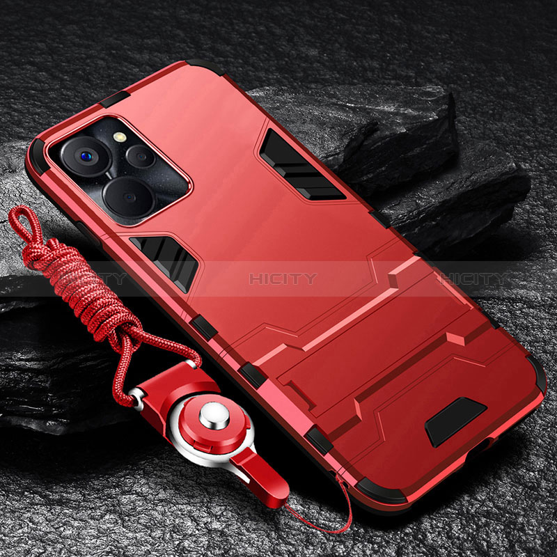 Funda Bumper Silicona y Plastico Mate Carcasa con Soporte R01 para Realme 10T 5G Rojo