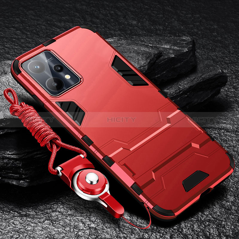 Funda Bumper Silicona y Plastico Mate Carcasa con Soporte R01 para Realme 9 4G Rojo