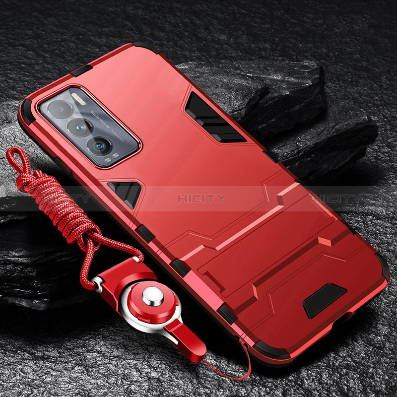 Funda Bumper Silicona y Plastico Mate Carcasa con Soporte R01 para Realme GT Master Explorer 5G Rojo