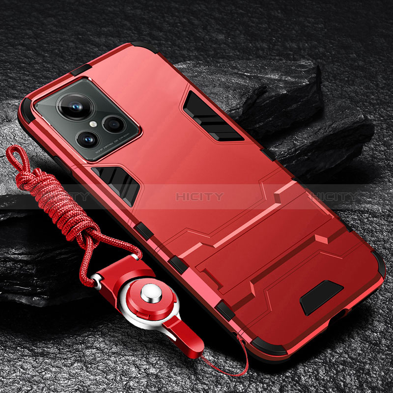 Funda Bumper Silicona y Plastico Mate Carcasa con Soporte R01 para Realme GT2 Master Explorer Rojo