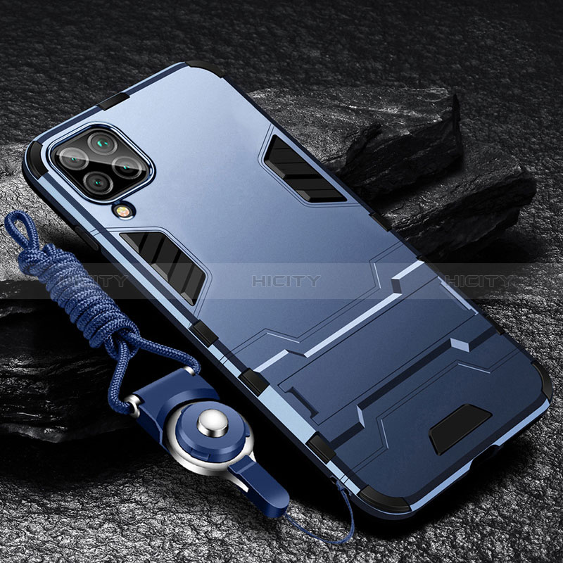 Funda Bumper Silicona y Plastico Mate Carcasa con Soporte R01 para Samsung Galaxy A12