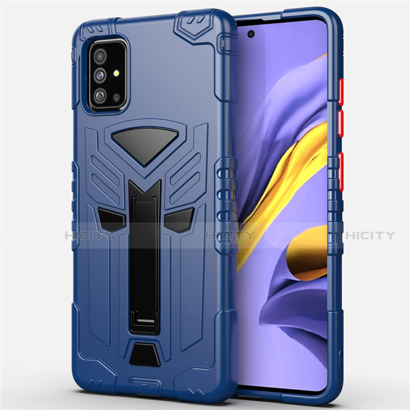 Funda Bumper Silicona y Plastico Mate Carcasa con Soporte R01 para Samsung Galaxy A51 5G Azul