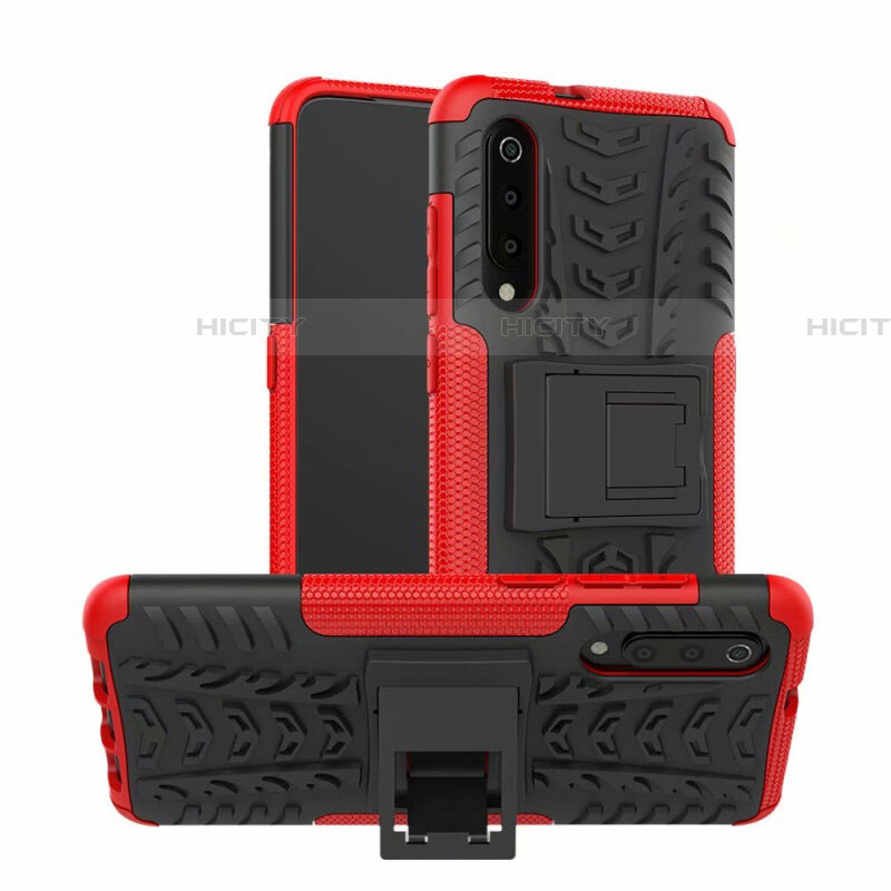 Funda Bumper Silicona y Plastico Mate Carcasa con Soporte R01 para Samsung Galaxy A70 Rojo