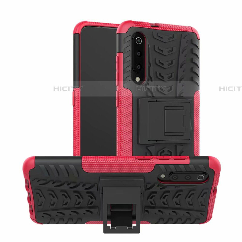 Funda Bumper Silicona y Plastico Mate Carcasa con Soporte R01 para Samsung Galaxy A70S Rosa Roja