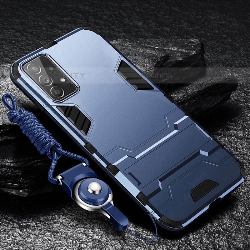 Funda Bumper Silicona y Plastico Mate Carcasa con Soporte R01 para Samsung Galaxy A73 5G Azul