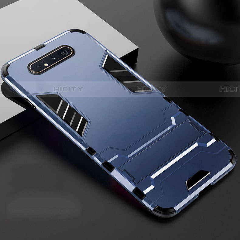 Funda Bumper Silicona y Plastico Mate Carcasa con Soporte R01 para Samsung Galaxy A90 4G Azul