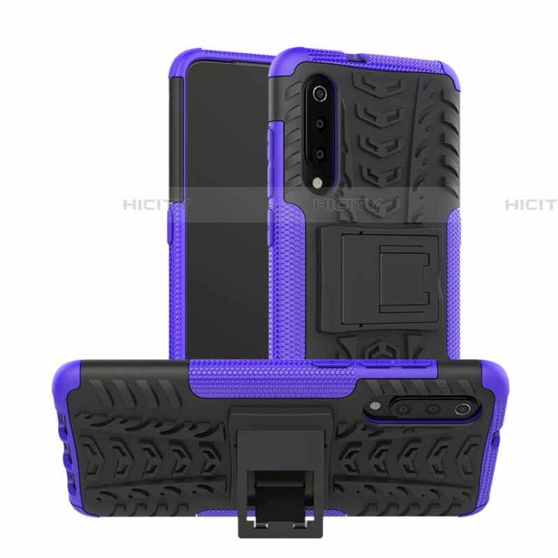 Funda Bumper Silicona y Plastico Mate Carcasa con Soporte R01 para Samsung Galaxy A90 5G Morado