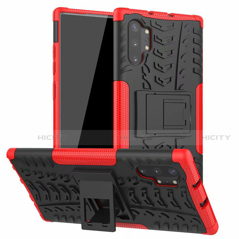 Funda Bumper Silicona y Plastico Mate Carcasa con Soporte R01 para Samsung Galaxy Note 10 Plus Rojo