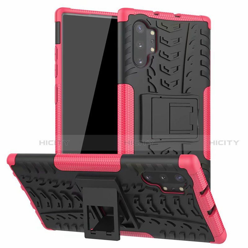 Funda Bumper Silicona y Plastico Mate Carcasa con Soporte R01 para Samsung Galaxy Note 10 Plus Rosa