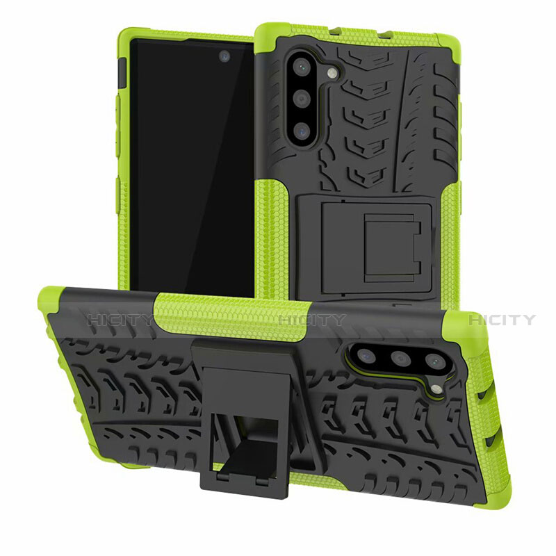 Funda Bumper Silicona y Plastico Mate Carcasa con Soporte R01 para Samsung Galaxy Note 10 Verde