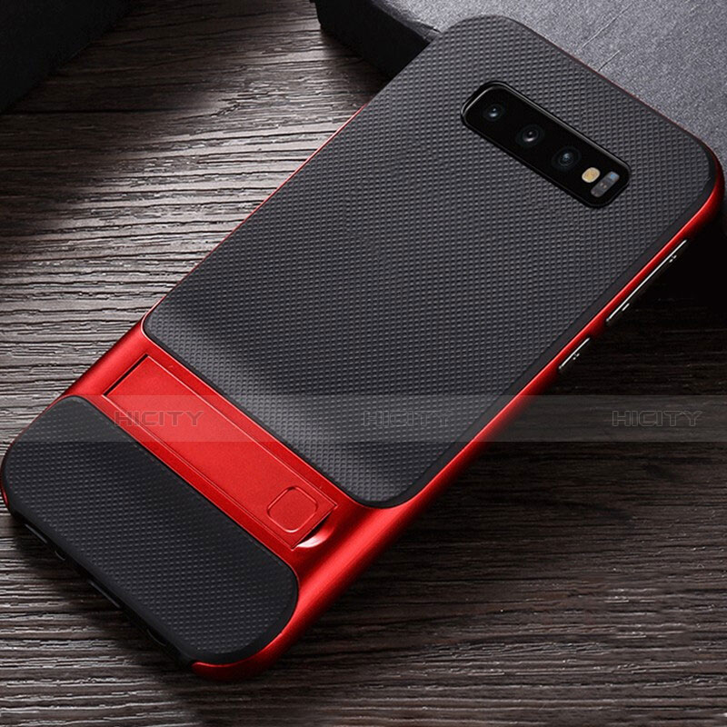 Funda Bumper Silicona y Plastico Mate Carcasa con Soporte R01 para Samsung Galaxy S10