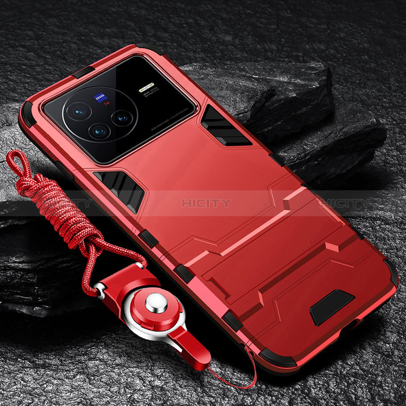 Funda Bumper Silicona y Plastico Mate Carcasa con Soporte R01 para Vivo X80 5G Rojo