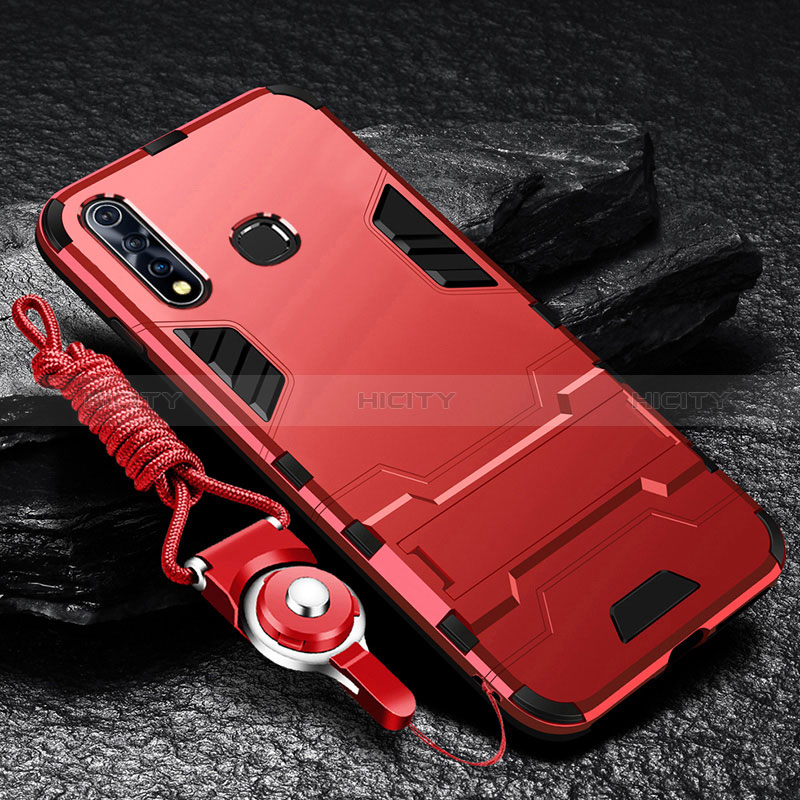 Funda Bumper Silicona y Plastico Mate Carcasa con Soporte R01 para Vivo Y19 Rojo