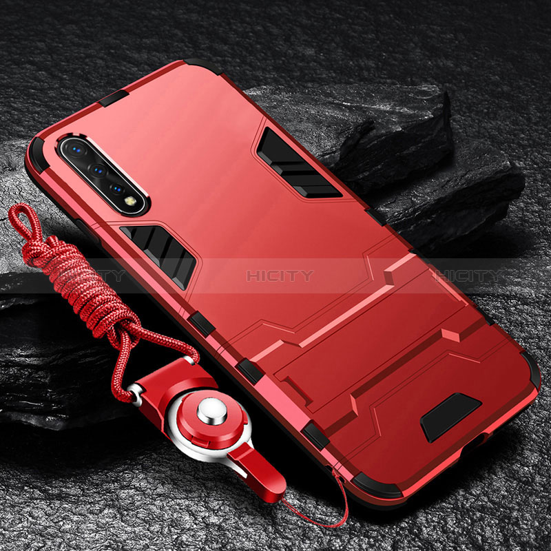 Funda Bumper Silicona y Plastico Mate Carcasa con Soporte R01 para Vivo Y7s Rojo