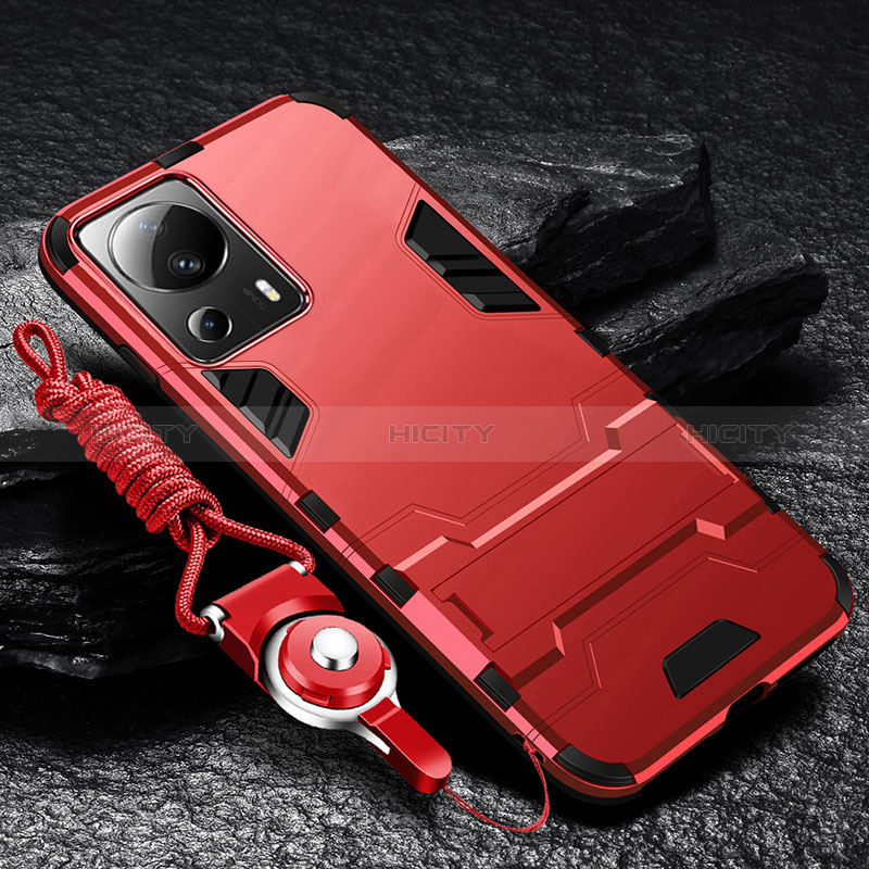 Funda Bumper Silicona y Plastico Mate Carcasa con Soporte R01 para Xiaomi Civi 2 5G Rojo