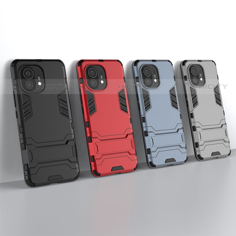 Funda Bumper Silicona y Plastico Mate Carcasa con Soporte R01 para Xiaomi Mi 11 5G