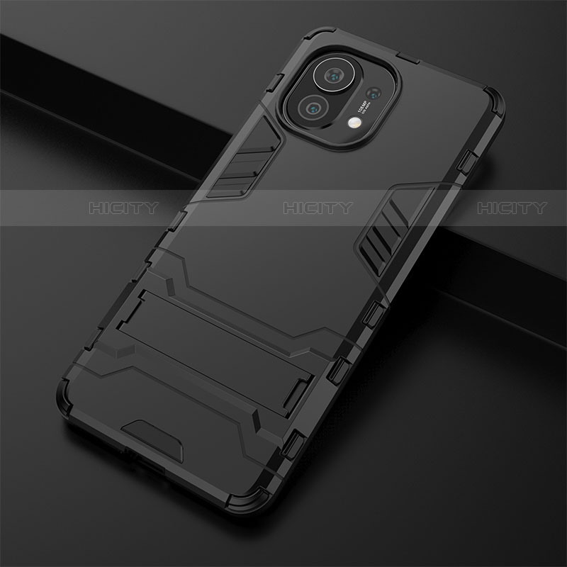 Funda Bumper Silicona y Plastico Mate Carcasa con Soporte R01 para Xiaomi Mi 11 5G