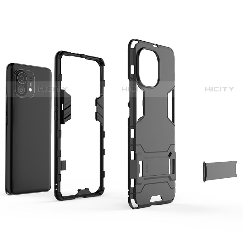 Funda Bumper Silicona y Plastico Mate Carcasa con Soporte R01 para Xiaomi Mi 11 5G