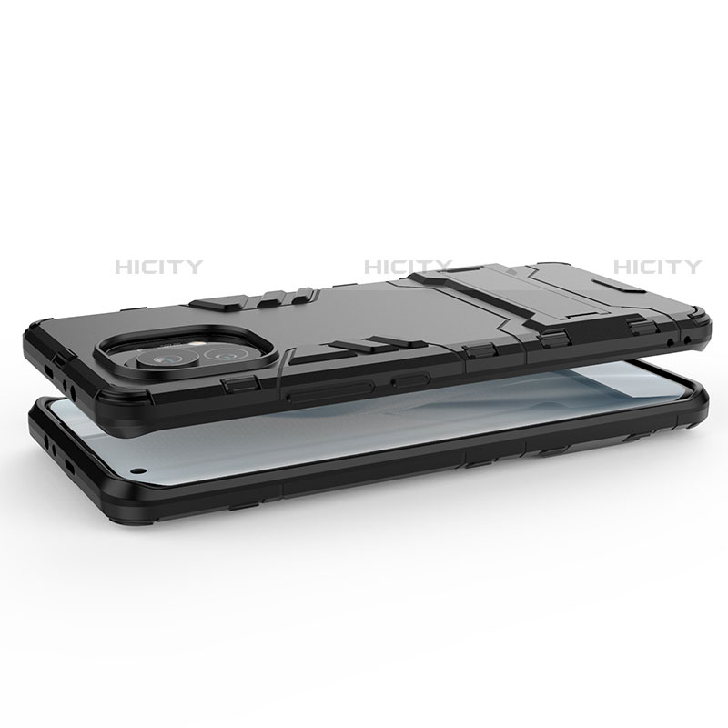 Funda Bumper Silicona y Plastico Mate Carcasa con Soporte R01 para Xiaomi Mi 11 Lite 4G