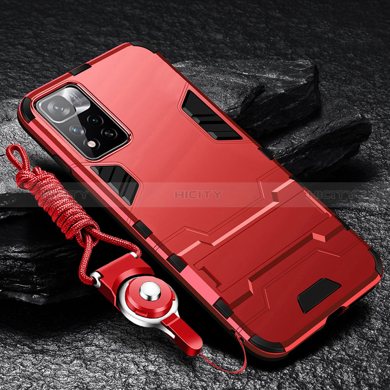 Funda Bumper Silicona y Plastico Mate Carcasa con Soporte R01 para Xiaomi Mi 11i 5G (2022) Rojo