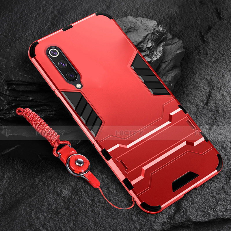 Funda Bumper Silicona y Plastico Mate Carcasa con Soporte R01 para Xiaomi Mi A3 Rojo