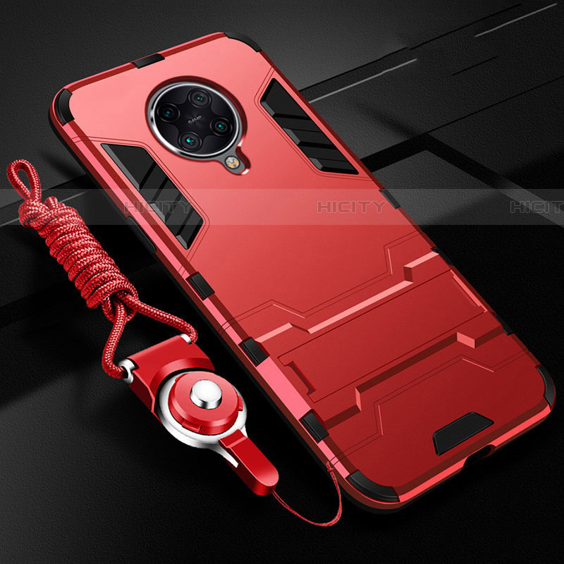 Funda Bumper Silicona y Plastico Mate Carcasa con Soporte R01 para Xiaomi Poco F2 Pro Rojo