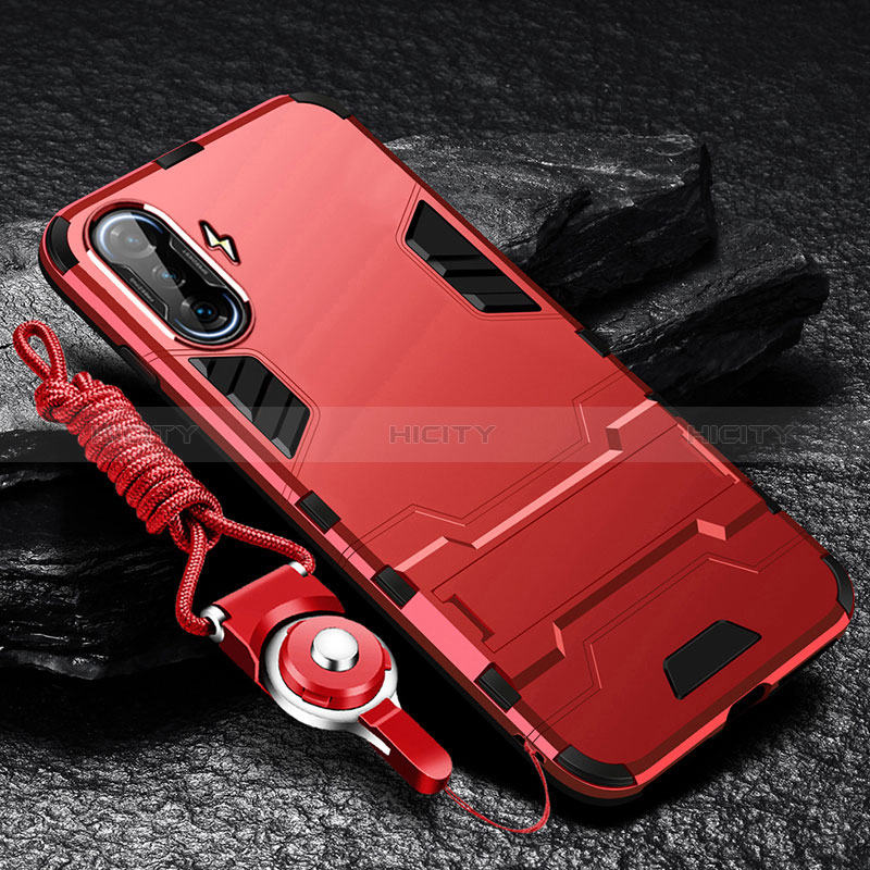 Funda Bumper Silicona y Plastico Mate Carcasa con Soporte R01 para Xiaomi Poco F3 GT 5G Rojo