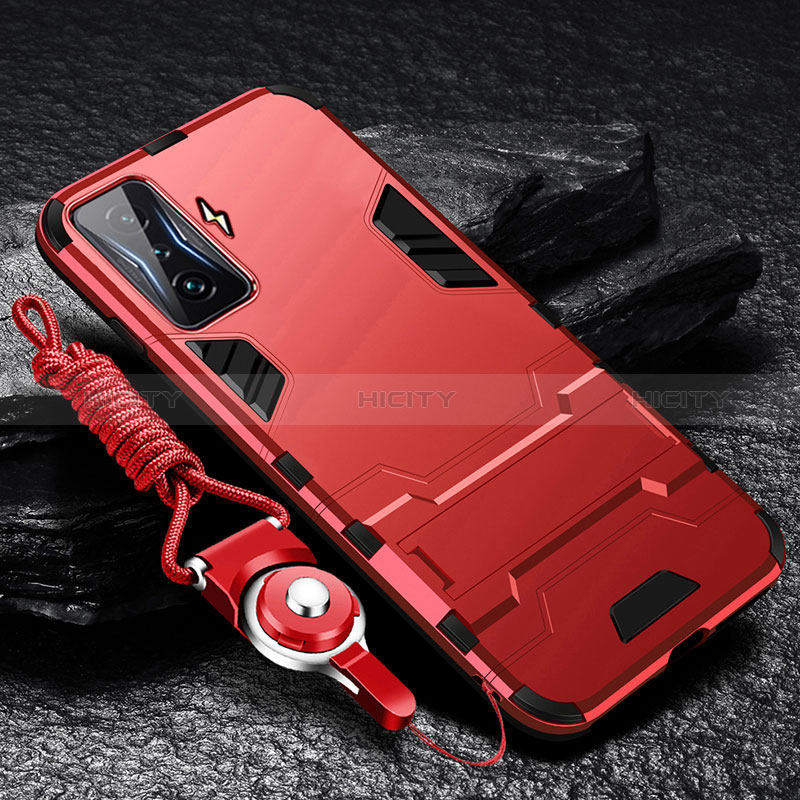 Funda Bumper Silicona y Plastico Mate Carcasa con Soporte R01 para Xiaomi Poco F4 GT 5G Rojo