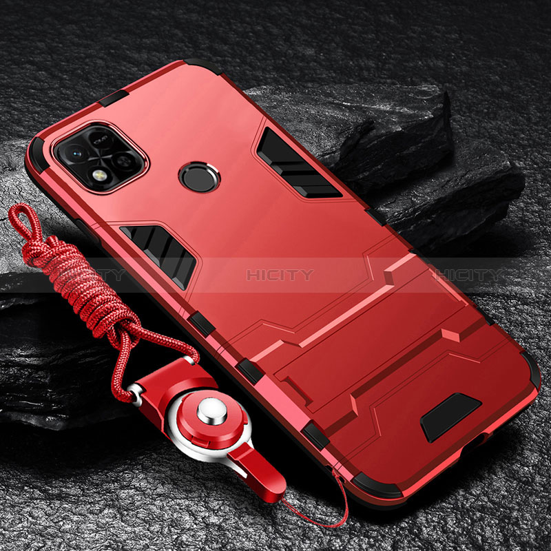 Funda Bumper Silicona y Plastico Mate Carcasa con Soporte R01 para Xiaomi Redmi 10A 4G Rojo