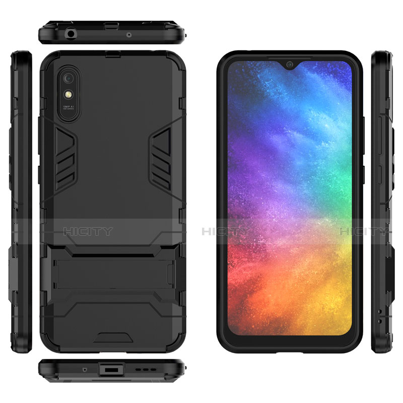 Funda Bumper Silicona y Plastico Mate Carcasa con Soporte R01 para Xiaomi Redmi 9i