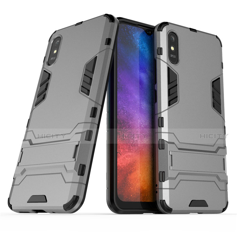 Funda Bumper Silicona y Plastico Mate Carcasa con Soporte R01 para Xiaomi Redmi 9i