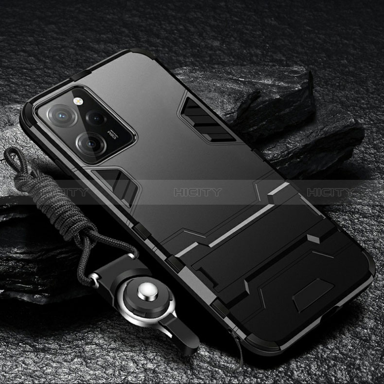 Funda Bumper Silicona y Plastico Mate Carcasa con Soporte R01 para Xiaomi Redmi Note 12 Pro Speed 5G Negro