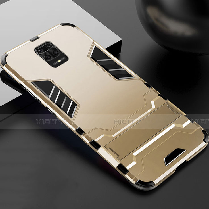 Funda Bumper Silicona y Plastico Mate Carcasa con Soporte R01 para Xiaomi Redmi Note 9 Pro