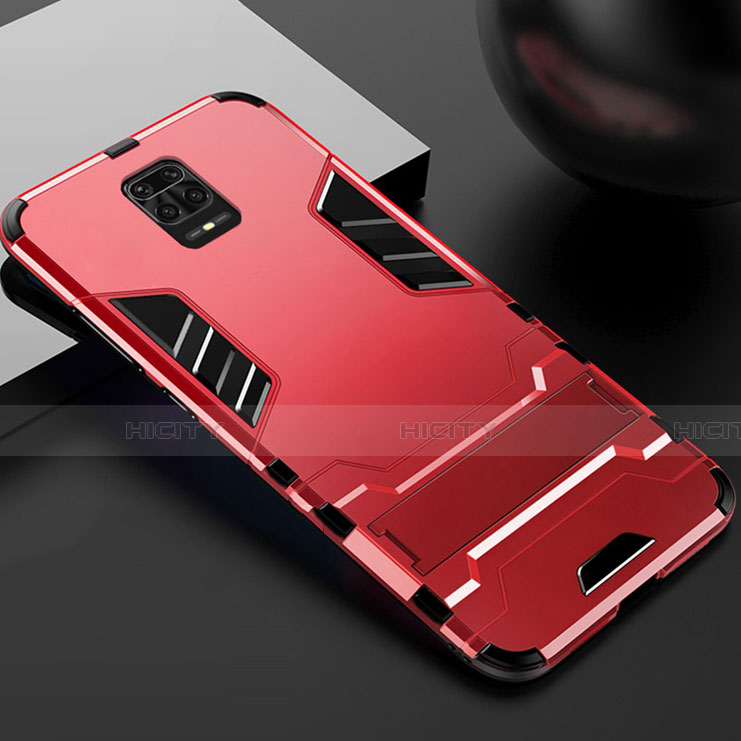 Funda Bumper Silicona y Plastico Mate Carcasa con Soporte R01 para Xiaomi Redmi Note 9 Pro