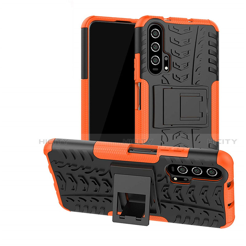 Funda Bumper Silicona y Plastico Mate Carcasa con Soporte R02 para Huawei Honor 20 Pro Naranja