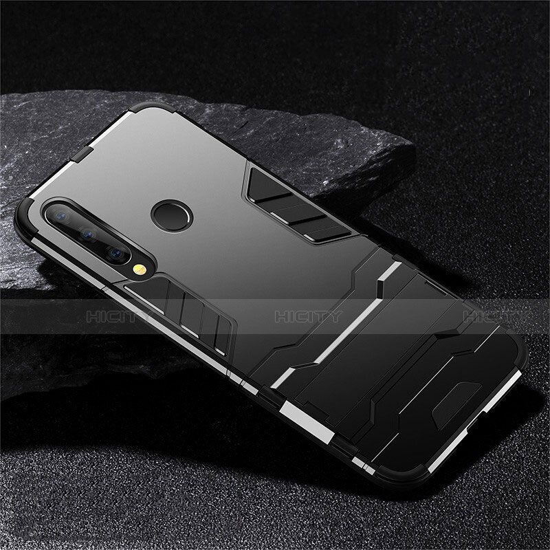 Funda Bumper Silicona y Plastico Mate Carcasa con Soporte R02 para Huawei P Smart+ Plus (2019) Negro