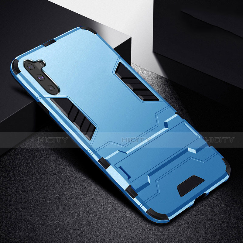 Funda Bumper Silicona y Plastico Mate Carcasa con Soporte R02 para Samsung Galaxy Note 10 Azul Cielo