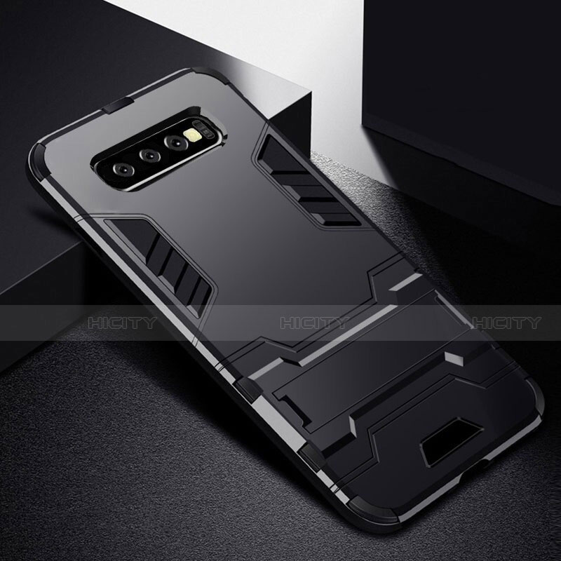 Funda Bumper Silicona y Plastico Mate Carcasa con Soporte R02 para Samsung Galaxy S10 5G Negro