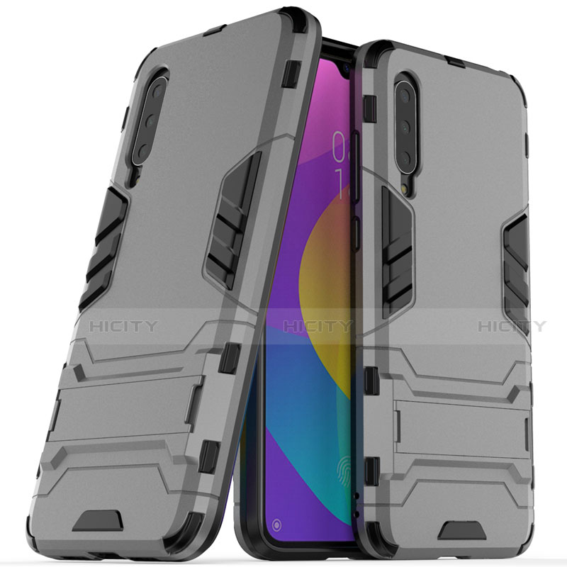 Funda Bumper Silicona y Plastico Mate Carcasa con Soporte R02 para Xiaomi Mi A3 Gris