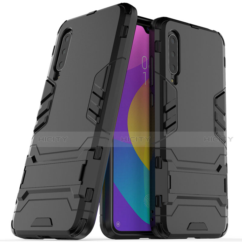 Funda Bumper Silicona y Plastico Mate Carcasa con Soporte R02 para Xiaomi Mi A3 Negro