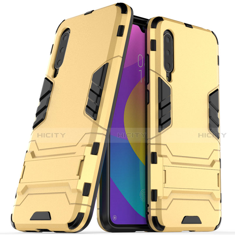 Funda Bumper Silicona y Plastico Mate Carcasa con Soporte R02 para Xiaomi Mi A3 Oro