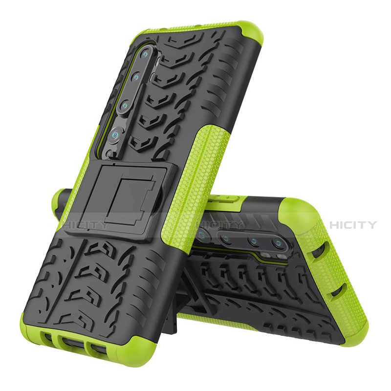 Funda Bumper Silicona y Plastico Mate Carcasa con Soporte R02 para Xiaomi Mi Note 10 Pro Verde