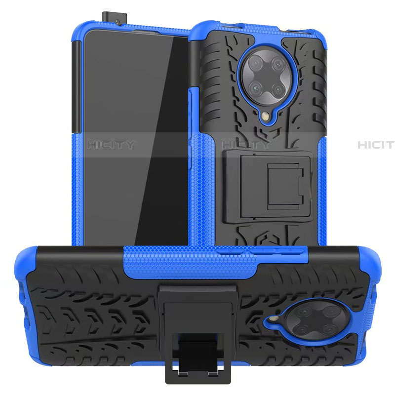 Funda Bumper Silicona y Plastico Mate Carcasa con Soporte R02 para Xiaomi Poco F2 Pro Azul