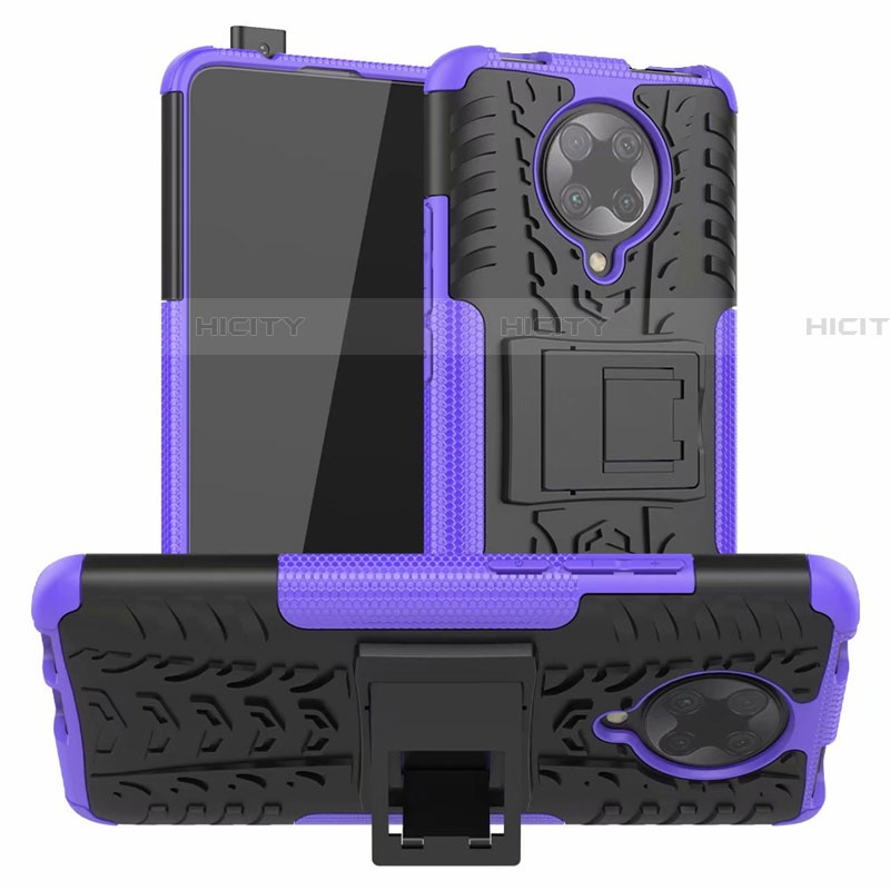 Funda Bumper Silicona y Plastico Mate Carcasa con Soporte R02 para Xiaomi Poco F2 Pro Morado