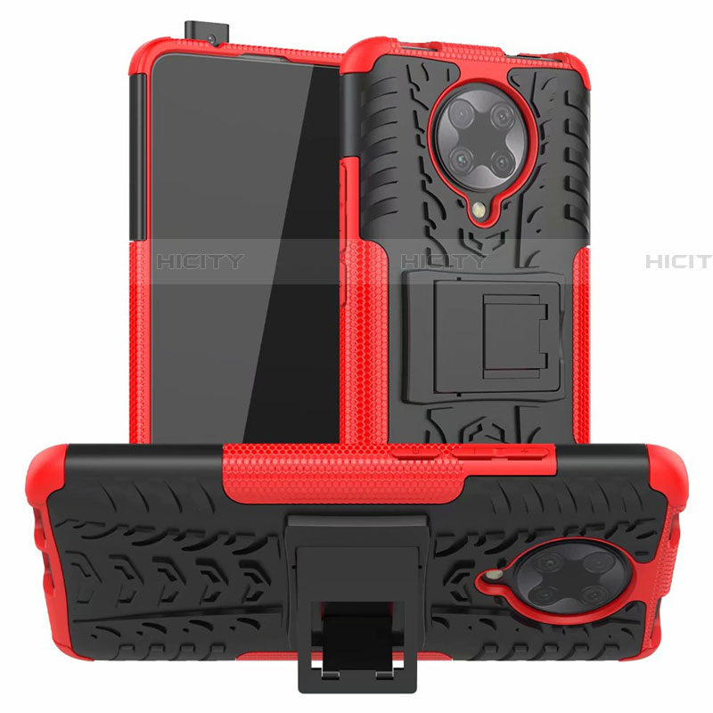 Funda Bumper Silicona y Plastico Mate Carcasa con Soporte R02 para Xiaomi Poco F2 Pro Rojo