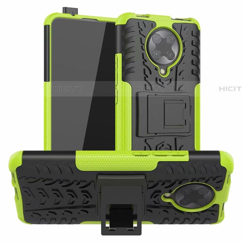 Funda Bumper Silicona y Plastico Mate Carcasa con Soporte R02 para Xiaomi Poco F2 Pro Verde