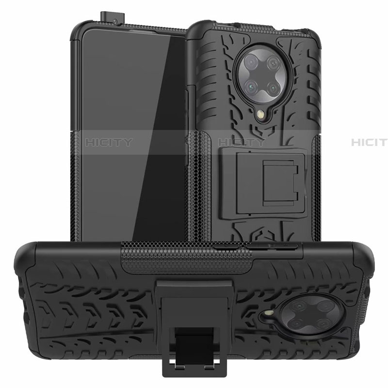 Funda Bumper Silicona y Plastico Mate Carcasa con Soporte R02 para Xiaomi Redmi K30 Pro 5G Negro